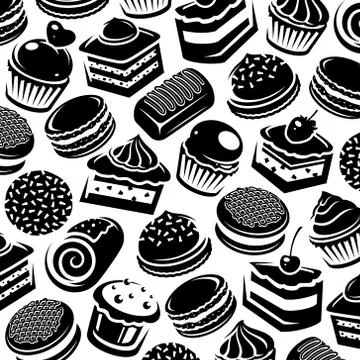 Cake pattern background set. Collection icon cake. Vector Stock Illustration
