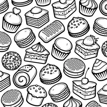 Cake pattern background set. Collection icon cake. Vector Stock Illustration