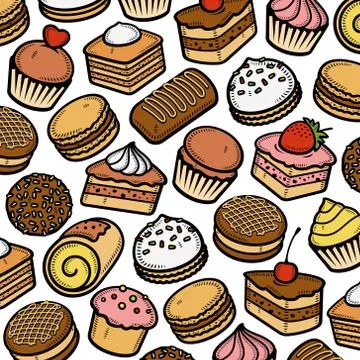 Cake pattern background set. Collection icon cake. Vector Illustrazione stock