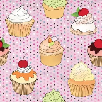 Cake pattern. Cafe Menu tile Background. Cupcake Dessert Poster Stock Illustration