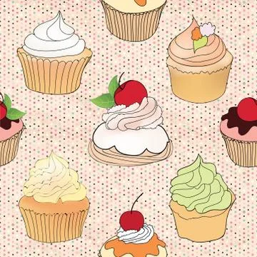 Cake pattern. Cafe Menu tile Background. Cupcake Dessert Poster Stock Illustration