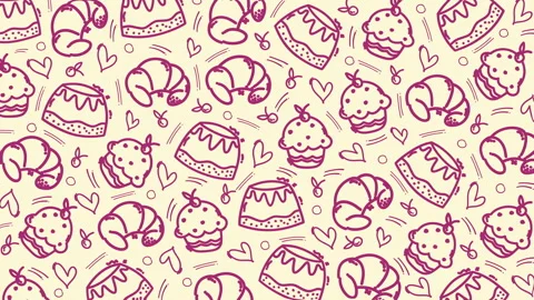Cake pattern dessert food sweet bakery seamless pattern background doodle Stock Footage 326837663