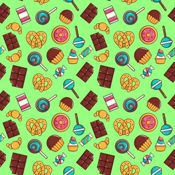 Cake pattern seamless, cartoon style Stock Illustration
