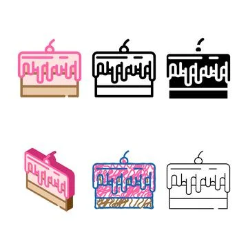Cake pie with types cherry and cream color icon vector Stock Illustration