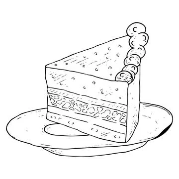 Cake, piece of cake, icon. Vector illustration of a cake, sweetness. Hand dra Stock Illustration