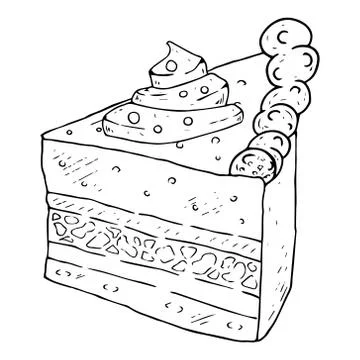 Cake, piece of cake, icon. Vector illustration of a cake, sweetness. Hand dra Stock Illustration