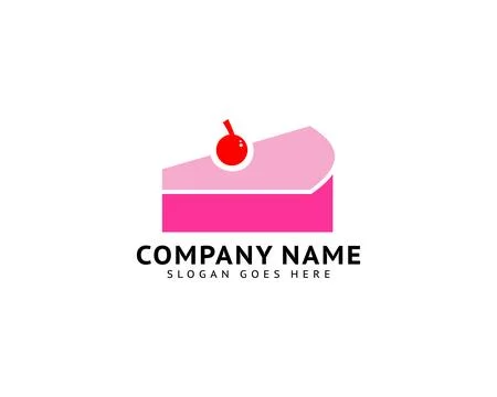 Cake piece with red cherry logo template design vector Stock Illustration