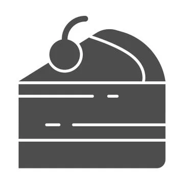 Cake piece solid icon, Street food concept, slice of pie with cherry sign on Stock Illustration