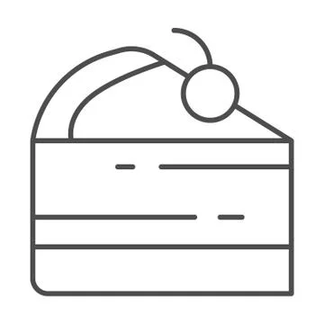 Cake piece thin line icon, Street food concept, slice of pie with cherry sign on Stock Illustration