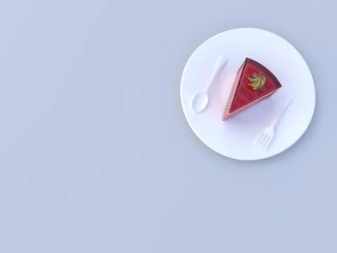Cake placed on white plate in 3d rendering Stock Illustration