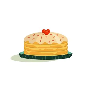 Cake on plate hand drawn simple flat vector icon Stock Illustration