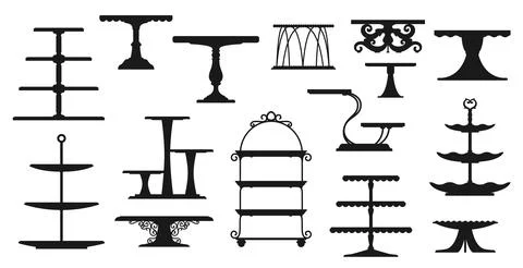 Cake platter stand tray silhouette, dessert plates Stock Illustration