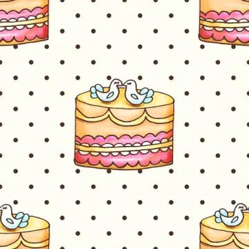 Cake with polka dotsseamless pattern illustration. Pastry and bakery background Stock Illustration