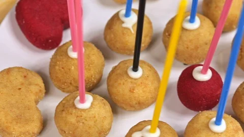 Cake pops on table during making, dolly shot Stock Footage 126212480