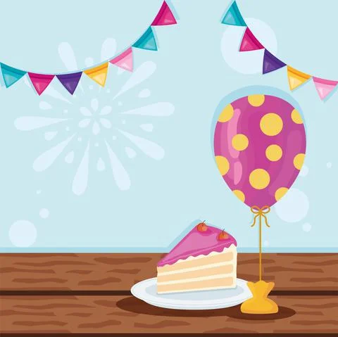 Cake portion and balloon helium Stock Illustration
