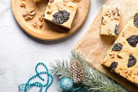 Cake with prunes and nuts 스톡 사진