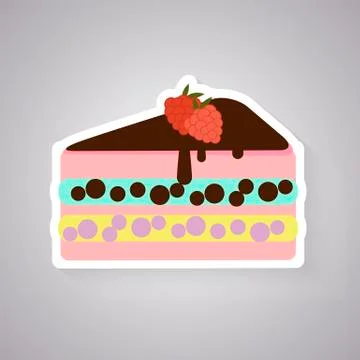 Cake with raspberry flat Illustrazione stock
