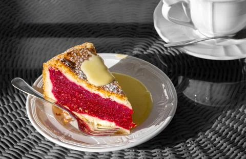 Cake with raspberry jam and condensed milk Stock Photos