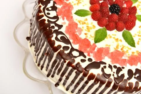 Cake with raspberry Stock Photos