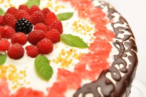 Cake with raspberry Stock Photos