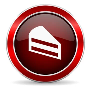 Cake red circle glossy web icon, round button with metallic border Stock Illustration