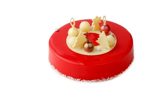 Cake with red glaze on isolated white background Stock Photos
