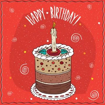 Cake round shape with a burning candle Illustrazione stock