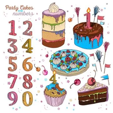 Cake set with candles Stock Illustration