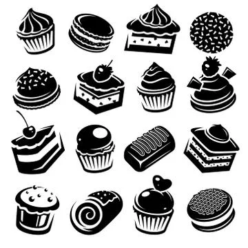 Cake set. Collection icon cake. Vector Stock Illustration