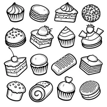 Cake set. Collection icon cake. Vector Stock Illustration