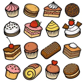 Cake set. Collection icon cake. Vector Stock Illustration
