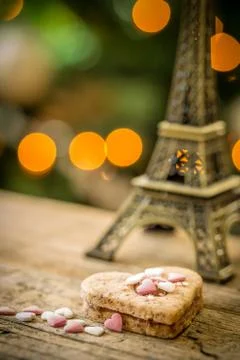 Cake in the shape of a heart with eiffel tower Stock Photos