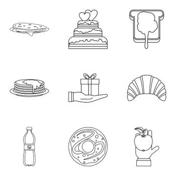Cake shop icon set, outline style Stock Illustration