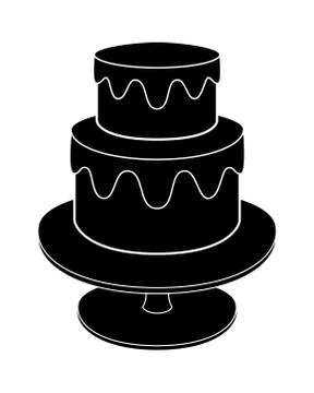 Cake silhouette. Two-tier cake on a stand - vector black silhouette for logo Stock Illustration