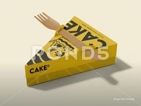 Cake Slice Box Mockup with Fork Modello PSD