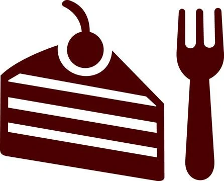 Cake slice with cherry and fork icon Ilustração Stock