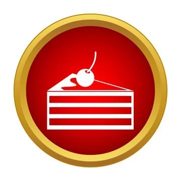 Cake slice with cherry on button interface icon 스톡 일러스트