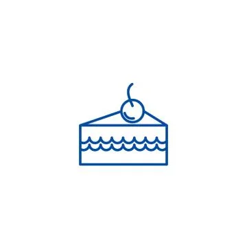 Cake slice with cherry line icon concept. Cake slice with cherry flat vector イラスト素材