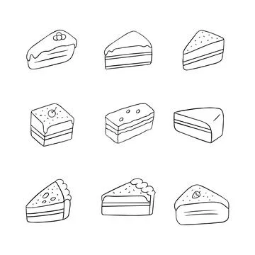 Cake slice doodle line icon. Hand drawn outline. Concept isolated illustratio Stock Illustration
