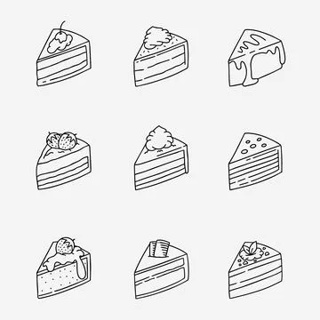 Cake slice doodle line vector illustration Stock Illustration