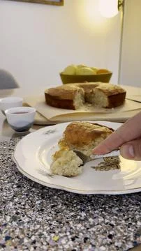 Cake Slice Eating Hand Fork Vertical Close-up Dessert 4K Stock Photos