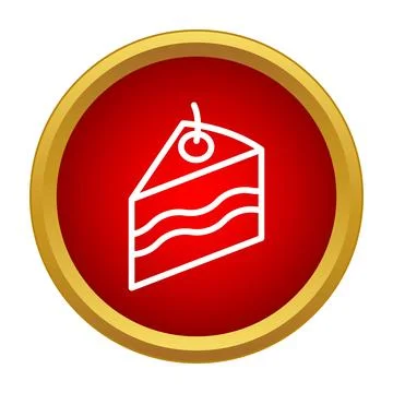 Cake slice icon with cherry on red background Stock Illustration