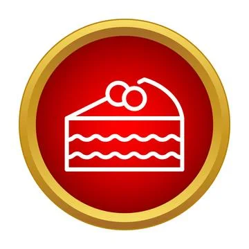 Cake slice icon with cherry topping in a red circle Illustrazione stock