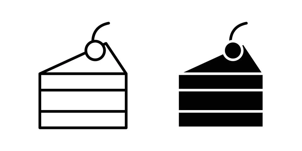 Cake-slice icon drawing lines. Silhouette style vector bundle Illustrazione stock