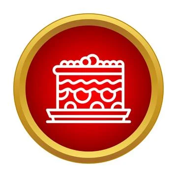 Cake slice icon on a red button graphic Illustrazione stock