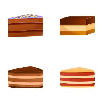 Cake slice icons set cartoon vector. Colorful sweet cake piece Stock Illustration
