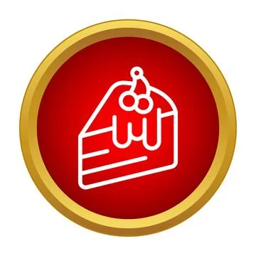 Cake slice line icon with cherry topping Stock Illustration