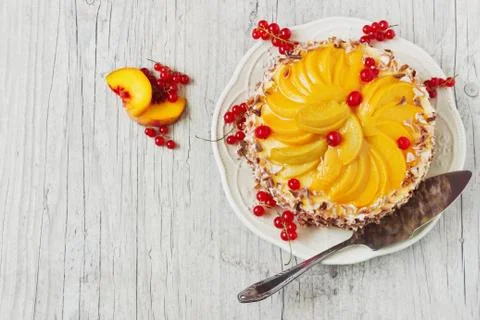 Cake with sliced apricots Stock Photos