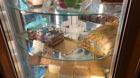 Cake slices on display in Budapest, Hungary 08/15/2026 Stock Footage 342304616
