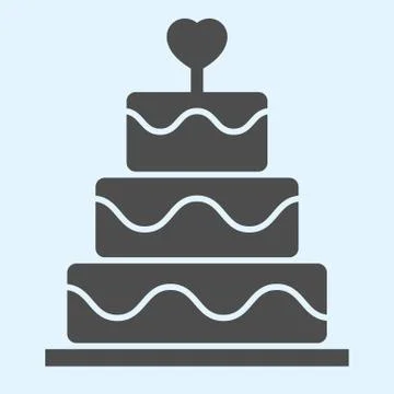 Cake solid icon. Holiday celebration sweets stand with heart shape. Wedding 스톡 일러스트